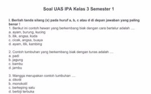 Soal UAS IPA Kelas 3 Semester 1